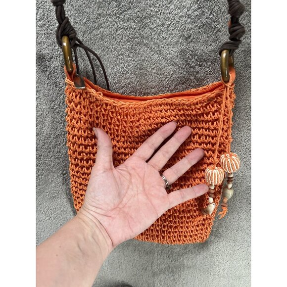 Sun N Sand Orange Straw & Shell Crossbody Boho Tan Purse Bag Beach Casual - Picture 9 of 11
